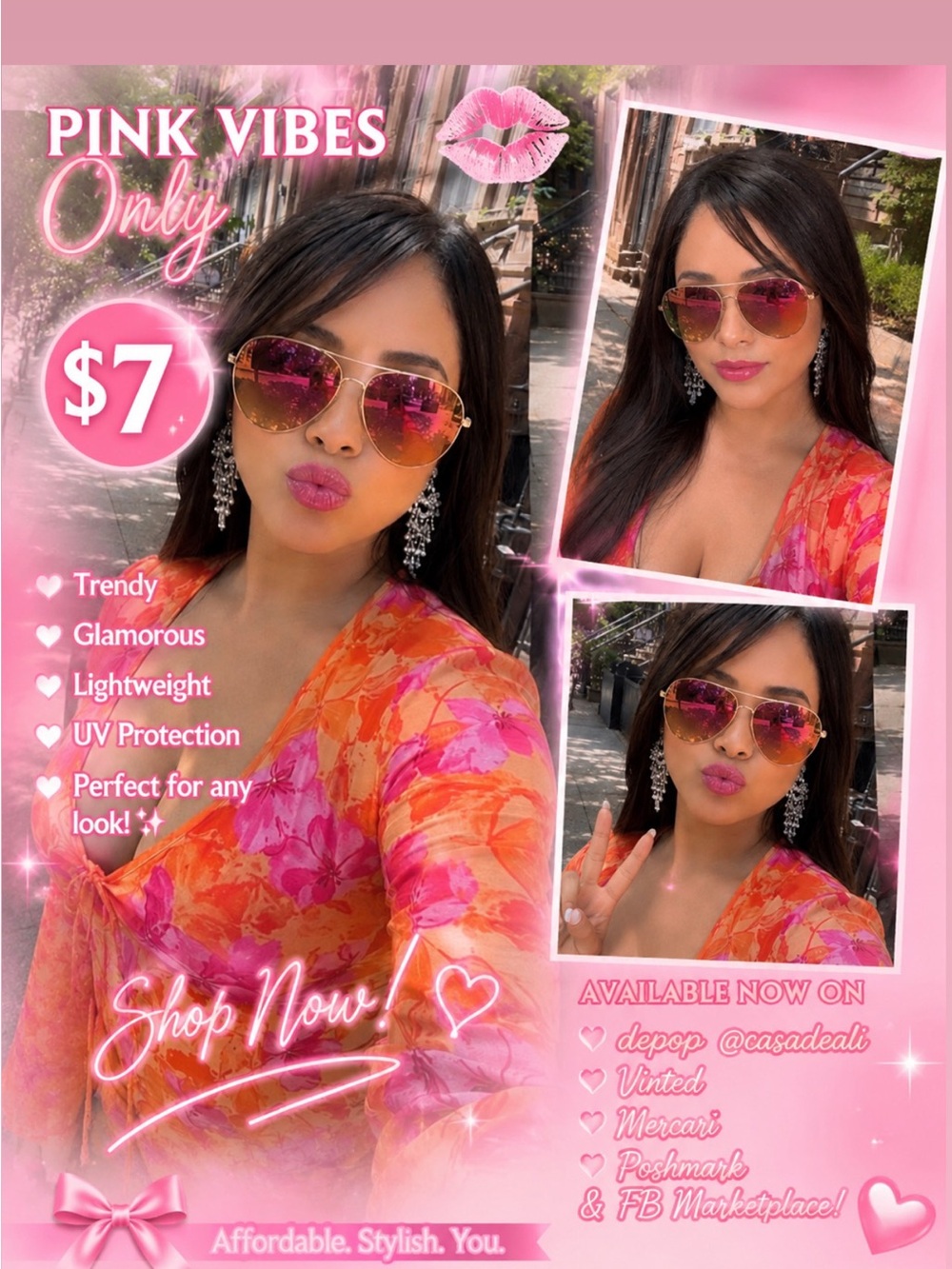 Women’s Aviator Sunglasses - Pink/orange Gradient Lenses brand new